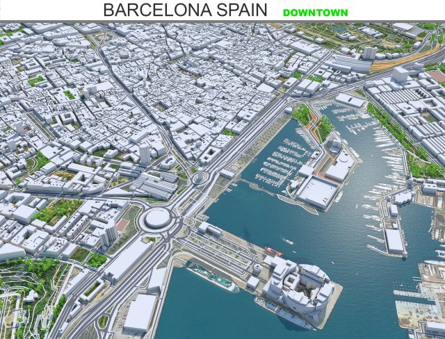 Barcelona Downtown City Spain 10km Modello 3D .c4d .max .obj .3ds .fbx .stl .blend 