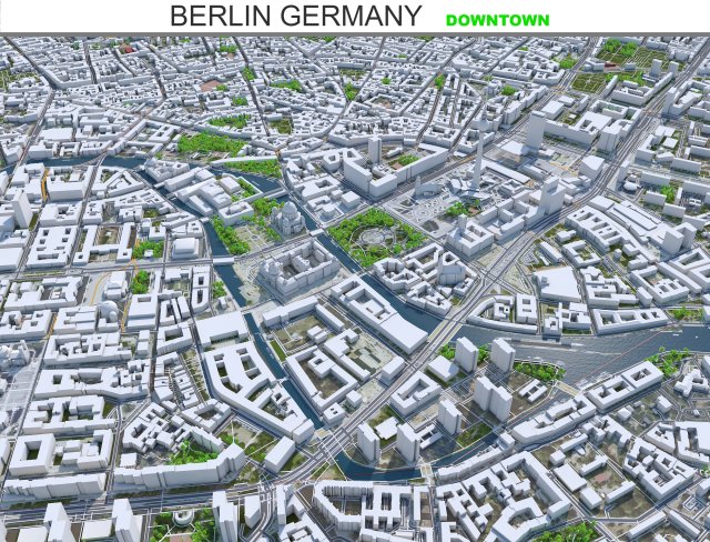 Berlin Downtown City Germany 10km 3D Модель .c4d .max .obj .3ds .fbx .stl .blend 