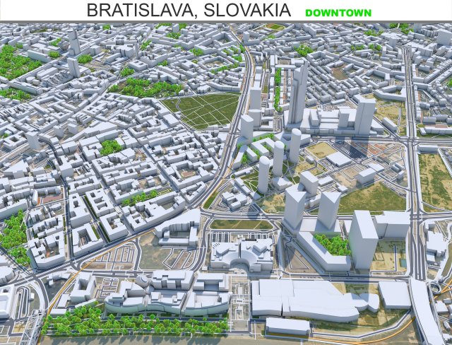 Bratislava Downtown city Slovakia 10km 3D Model .c4d .max .obj .3ds .fbx .stl .blend 