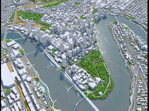 Brisbane Downtown city Australia 6km 3D Model