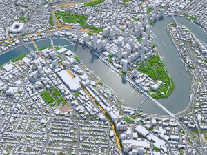Brisbane Downtown city Australia 6km 3D Model