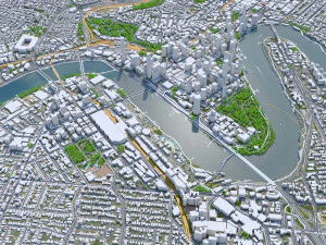 Brisbane Downtown city Australia 6km 3D Model