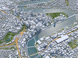 Brisbane Downtown city Australia 6km 3D Model