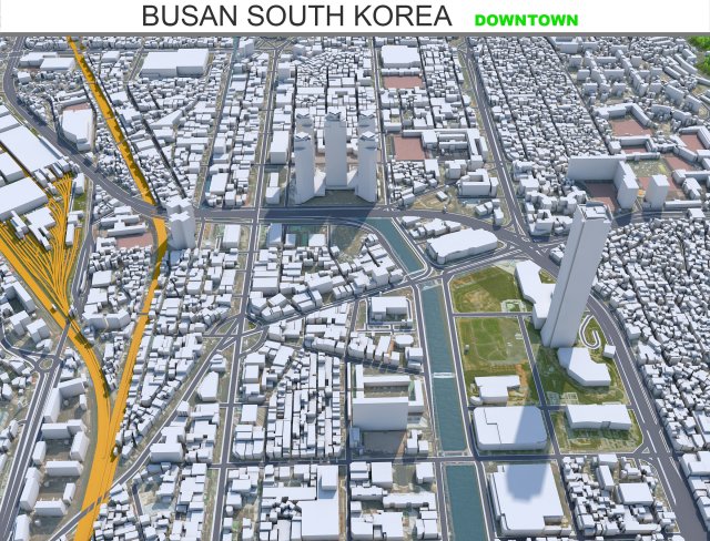 Busan Downtown city South Korea 8km 3D Модель .c4d .max .obj .3ds .fbx .stl .blend 