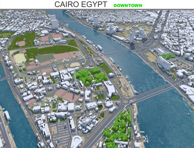 Cairo Downtown city Egypt 10km 3D Model .c4d .max .obj .3ds .fbx .stl .blend 