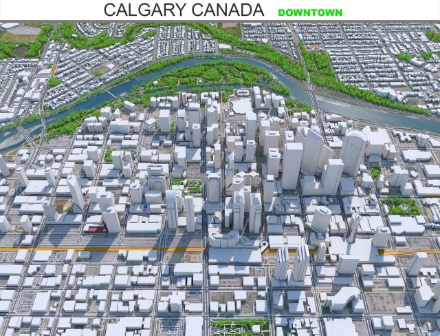 Calgary city Downtown Canada 8km 3Dモデル .c4d .max .obj .3ds .fbx .stl .blend 