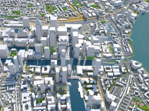 Canary Wharf Downtown city London 5km 3D Model