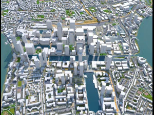 Canary Wharf Downtown city London 5km 3D Model
