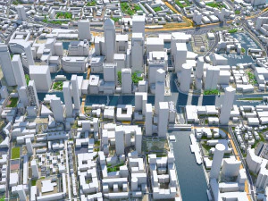 Canary Wharf Downtown city London 5km 3D Model