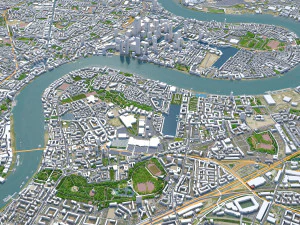 Canary Wharf Downtown city London 5km 3D Model