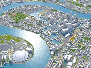 Canary Wharf Downtown city London 5km 3D Model