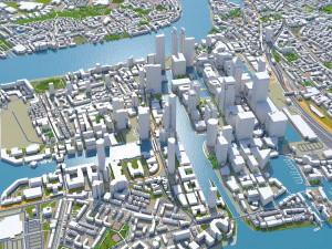Canary Wharf Downtown city London 5km 3D Model
