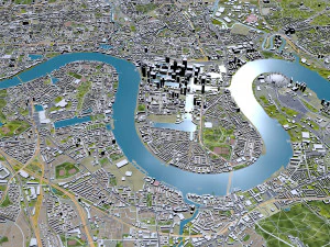 Canary Wharf Downtown city London 5km 3D Model