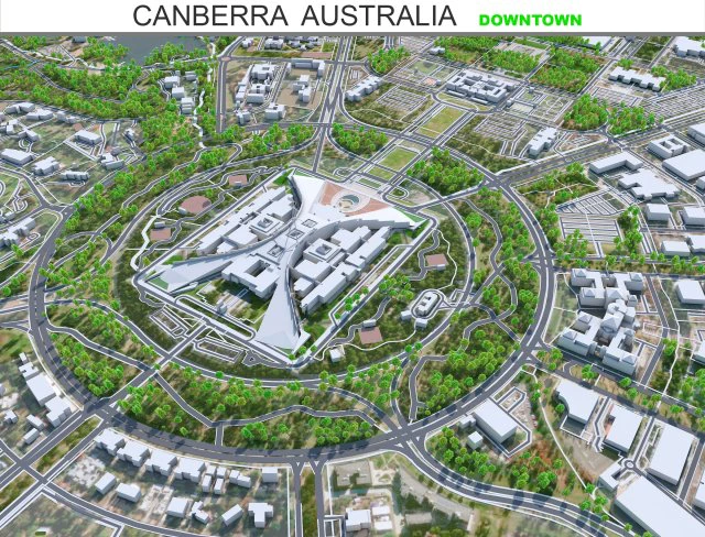 Canberra Downtown city Australia 10km 3D Model .c4d .max .obj .3ds .fbx .stl .blend 