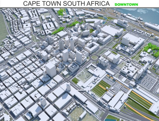 Cape Town downtown city South Africa 8km 3D Model .c4d .max .obj .3ds .fbx .stl .blend