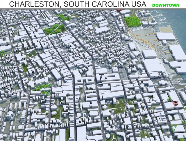 Charleston downtown city South Carolina USA 8km 3D Model .c4d .max .obj .3ds .fbx .stl .blend 