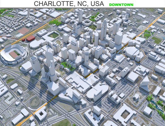 Charlotte NC downtown city USA 5km 3D Modell .c4d .max .obj .3ds .fbx .stl .blend