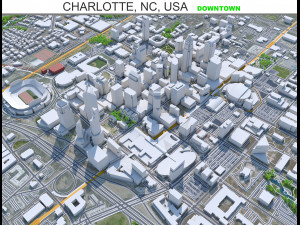 Charlotte NC downtown city USA 5km 3D Model