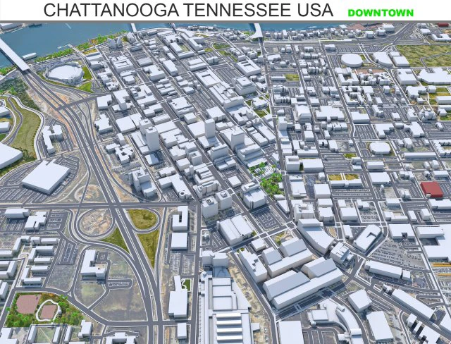 Chattanooga Tennessee downtown USA 8km 3D Model .c4d .max .obj .3ds .fbx .stl .blend