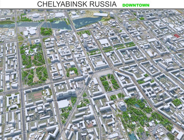 Chelyabinsk downtown city Russia 10km 3D 모델 .c4d .max .obj .3ds .fbx .stl .blend 