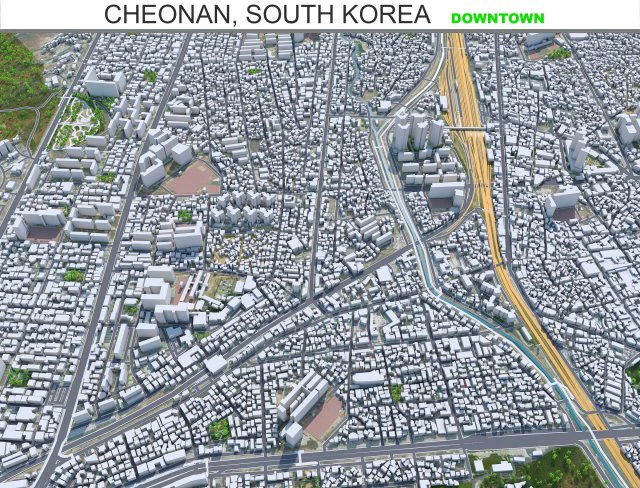 Cheonan downtown city South Korea 8km 3D Model .c4d .max .obj .3ds .fbx .stl .blend 