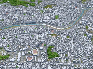 Cheongju downtown South Korea 7km 3D Model