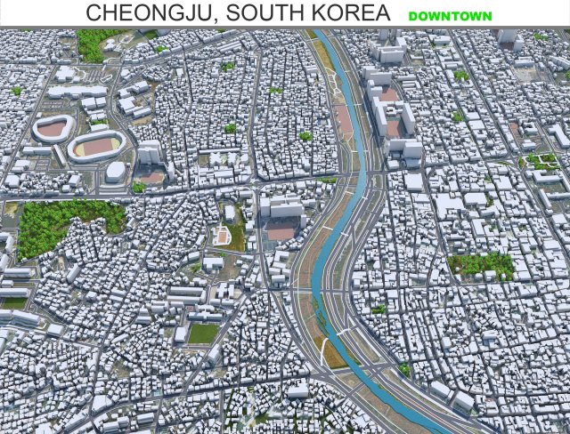 Cheongju downtown South Korea 7km 3Dモデル .c4d .max .obj .3ds .fbx .stl .blend 