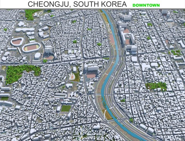Cheongju downtown South Korea 7km 3D Model .c4d .max .obj .3ds .fbx .stl .blend 
