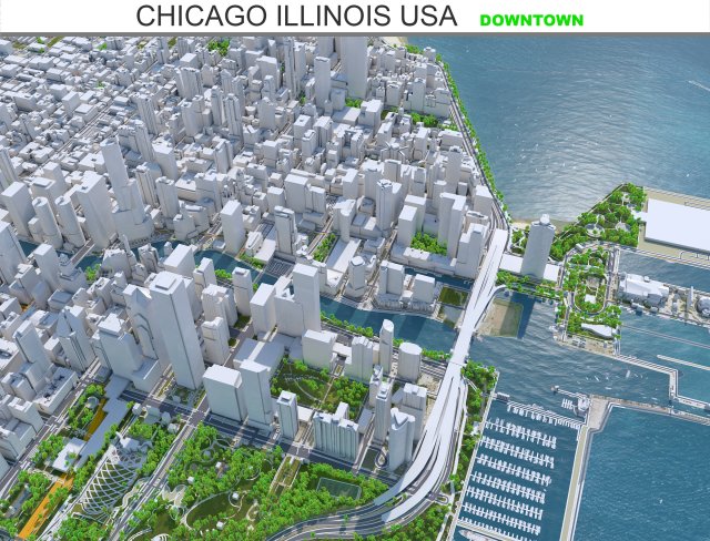 Chicago downtown city Illinois USA 8km Modelo 3D .c4d .max .obj .3ds .fbx .stl .blend 