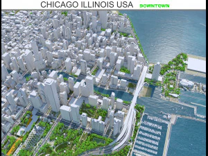 Chicago downtown city Illinois USA 8km 3D Model