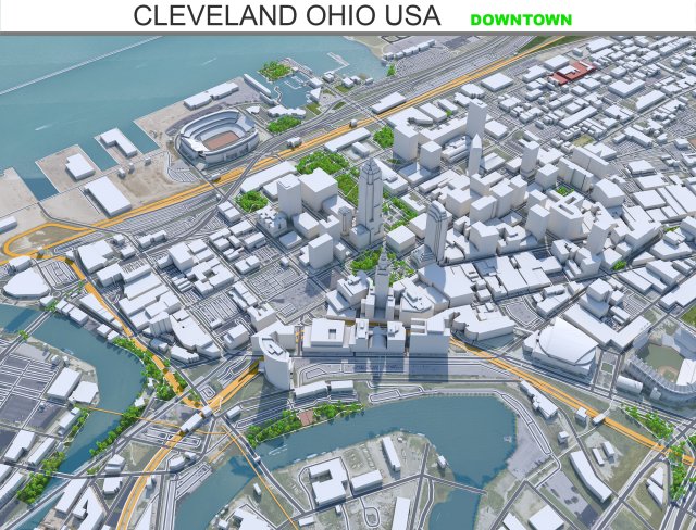 Cleveland downtown city Ohio USA 7km 3Dモデル .c4d .max .obj .3ds .fbx .stl .blend 