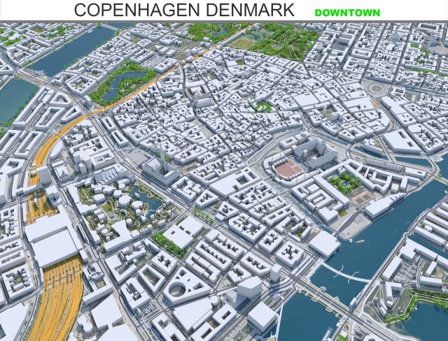 Copenhagen downtown city Denmark 10km 3D मॉडल .c4d .max .obj .3ds .fbx .stl .blend 