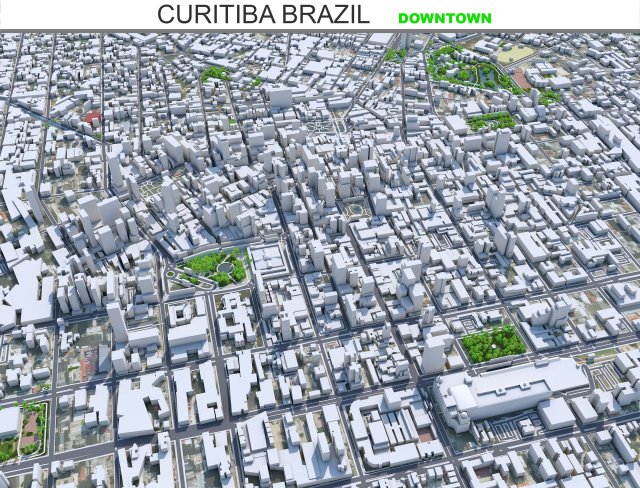 Curitiba downtown city Brazil 6km 3D 모델 .c4d .max .obj .3ds .fbx .stl .blend 