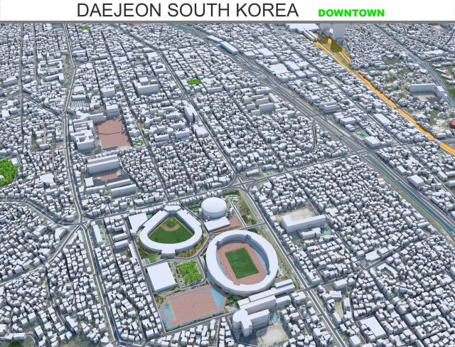 Daejeon downtown city South Korea 7km 3D 모델 .c4d .max .obj .3ds .fbx .stl .blend 
