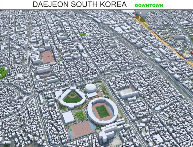 Daejeon downtown city South Korea 7km 3D Model .c4d .max .obj .3ds .fbx .stl .blend 