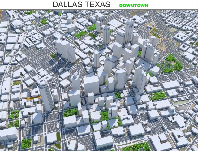 Dallas downtown city Texas 6km 3D Модель .c4d .max .obj .3ds .fbx .stl .blend 