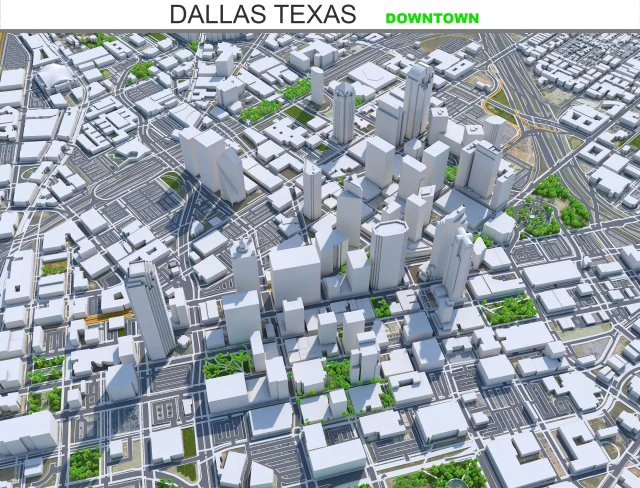 Dallas downtown city Texas 6km 3D Model .c4d .max .obj .3ds .fbx .stl .blend 
