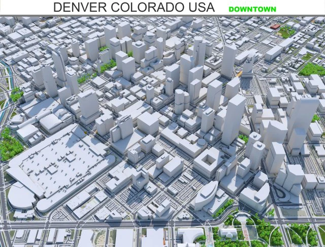 Denver downtown city Colorado USA 6km 3D Model .c4d .max .obj .3ds .fbx .stl .blend 