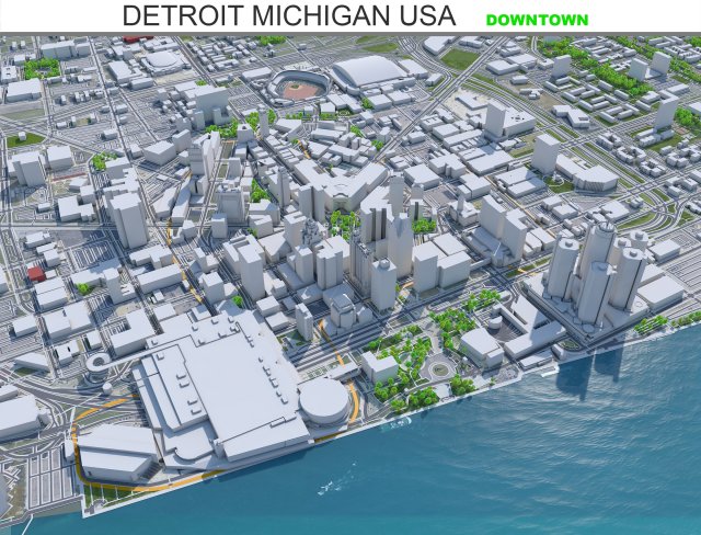 Detroit downtown city Michigan USA 6km Modelo 3D .c4d .max .obj .3ds .fbx .stl .blend 