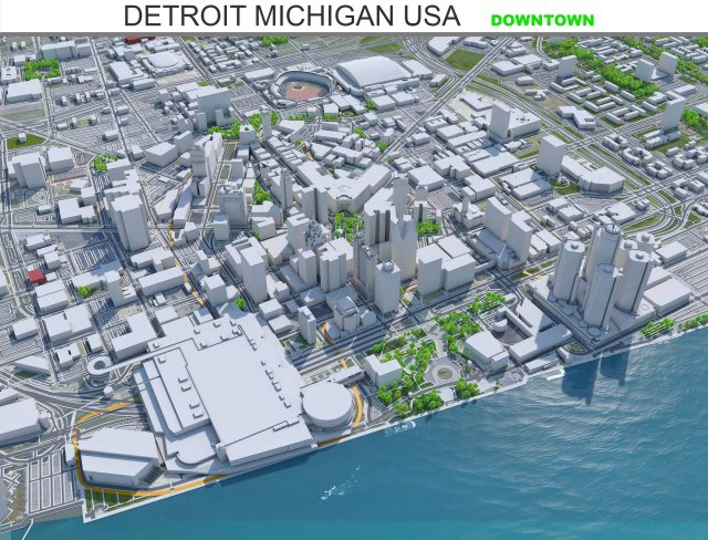 Detroit downtown city Michigan USA 6km 3D Model .c4d .max .obj .3ds .fbx .stl .blend 