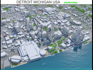 Detroit downtown city Michigan USA 6km 3D Model