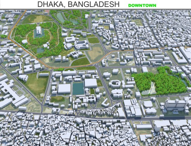 Dhaka downtown city Bangladesh 6km 3D Model .c4d .max .obj .3ds .fbx .stl .blend 
