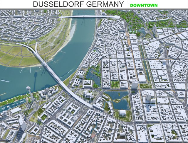 Dusseldorf downtown city Germany 8km 3D Model .c4d .max .obj .3ds .fbx .stl .blend 