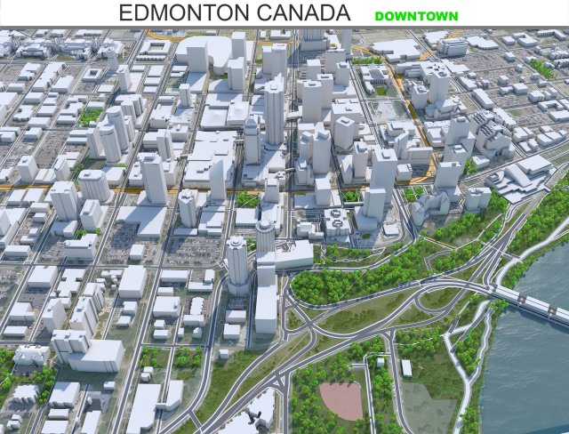 Edmonton downtown city Canada 10km 3D Model .c4d .max .obj .3ds .fbx .stl .blend 