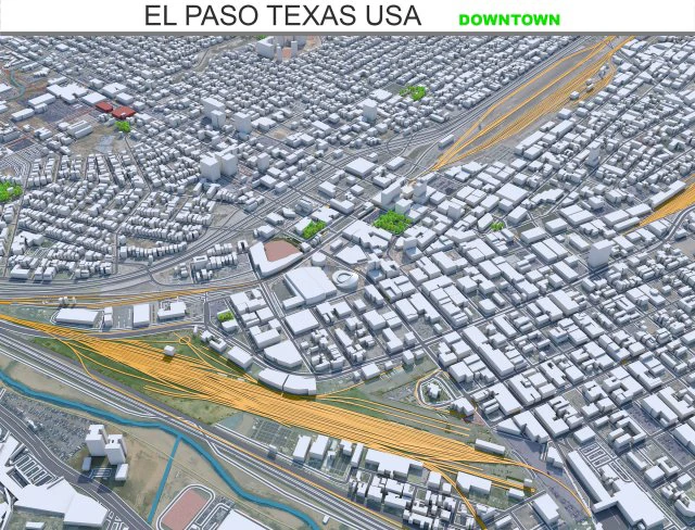 El Paso downtown city Texas USA 6km 3D Model .c4d .max .obj .3ds .fbx .stl .blend 