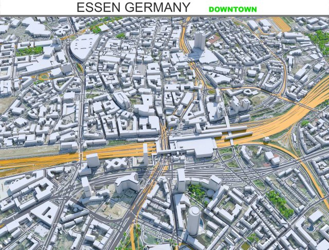 Essen downtown city Germany 6km 3D Model .c4d .max .obj .3ds .fbx .stl .blend 