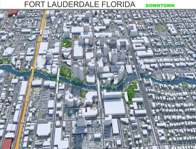 Fort Lauderdale downtown city Florida USA 6km 3D Model .c4d .max .obj .3ds .fbx .stl .blend 