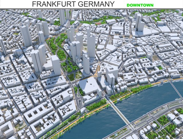 Frankfurt downtown city Germany 8km 3D Model .c4d .max .obj .3ds .fbx .stl .blend 