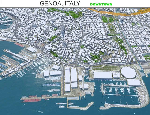 Genoa downtown city Italy 8km 3D Model .c4d .max .obj .3ds .fbx .stl .blend