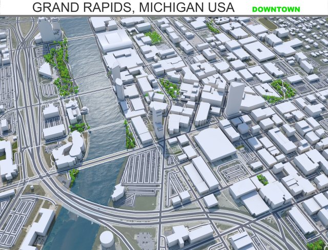 Grand Rapids downtown city Michigan USA 5km 3D 模型 .c4d .max .obj .3ds .fbx .stl .blend 